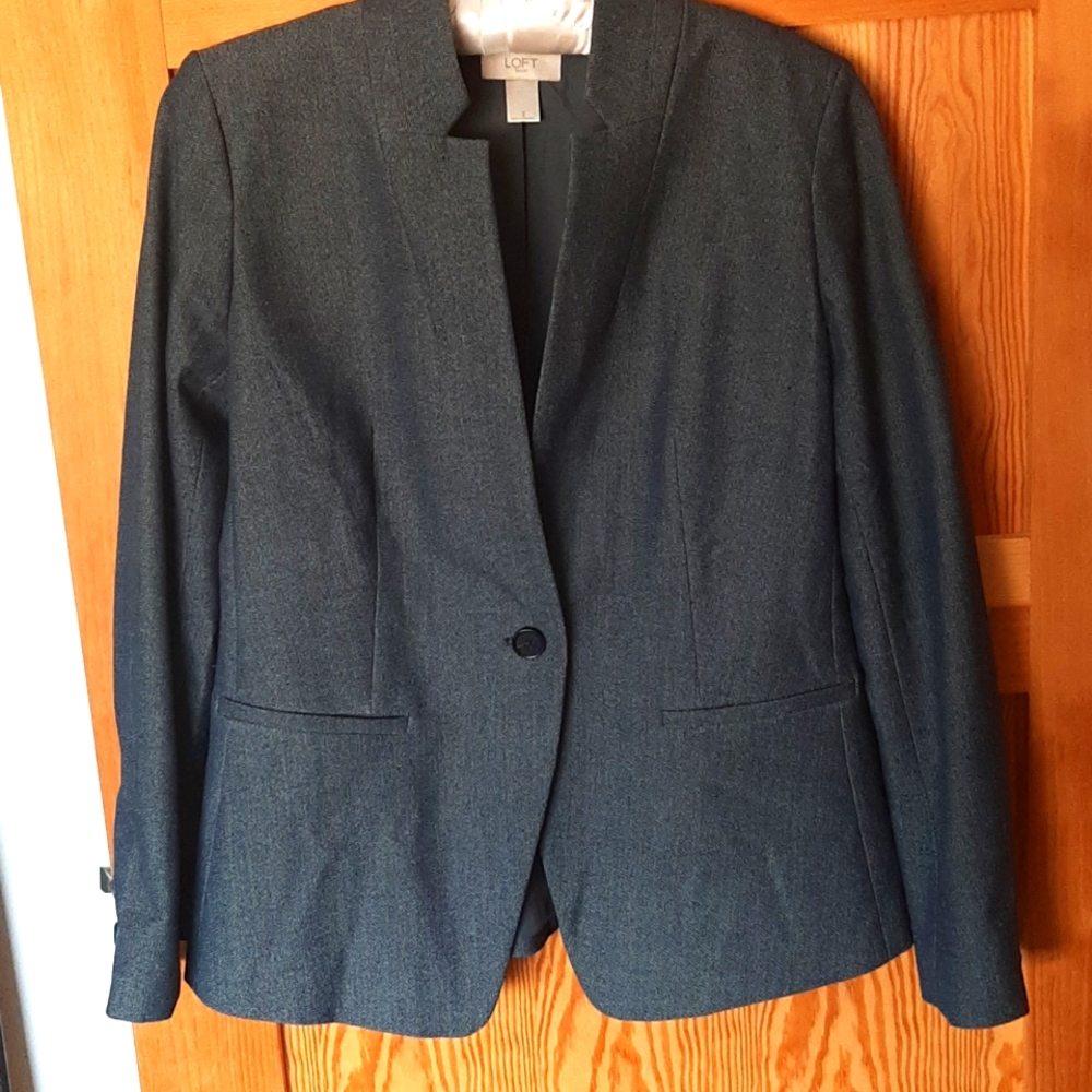 Ann Taylor Loft Blue Tweed-Look Blazer